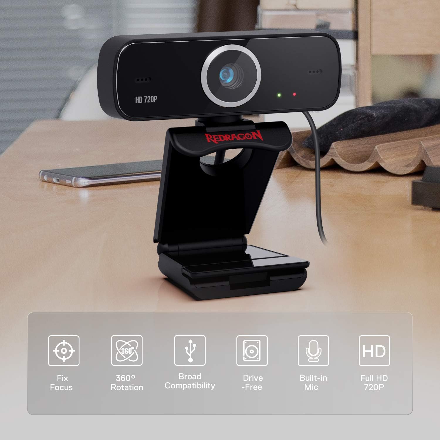 Redragon GW600 Fobos 720P Webcam with Built-in Dual Microphone, 360-Degree Rotation - 2.0 USB Skype Computer Web Camera - 30 FPS for Online Courses, Video Conferencing and Streaming Redragon GW600 Fobos 720P Webcam with Built-in Dual Microphone, 360-Degree Rotation - 2.0 USB Skype Computer Web Camera - 30 FPS for Online Courses, Video Conferencing and Streaming